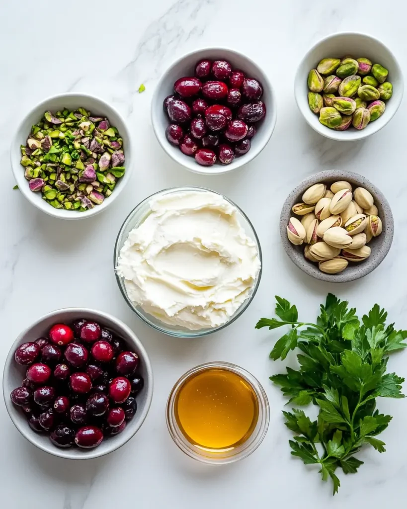 ingredient for 2 Cranberry Pistachio Cheese Log