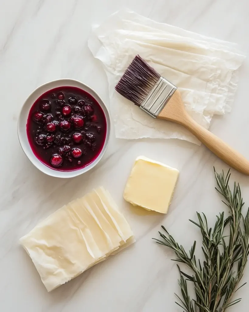 ingredient for Cranberry and Brie Filo Crackers Cranberry and Brie Filo Crackers