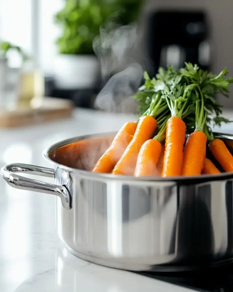 u6472731739 carrots boiling in a stainless steel pot with ste ddf1c841 8d47 4665 8830 8018edffb71c 1 Crispy Parmesan Ranch Smashed Carrots
