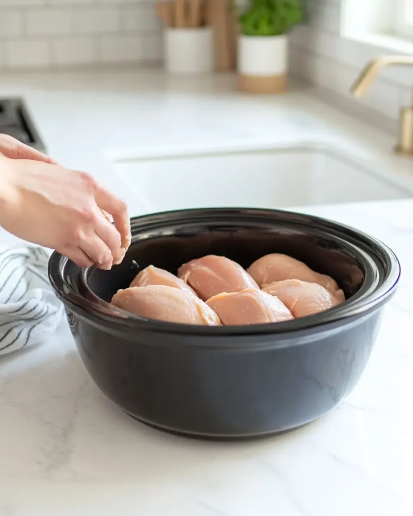 u6472731739 placing chicken breasts into crock pot on white m 092c25dd 821a 4c73 a24e e4a2fece0fc6 3 Crock Pot Ranch Chicken Recipe