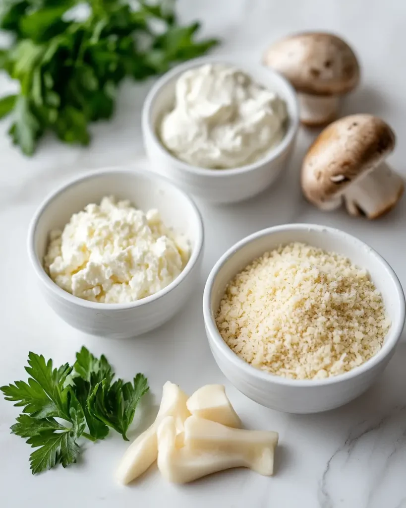 u6472731739 small bowls of cream cheese parmesan garlic bread da2ff74e b5b9 432d ac35 7f8452a5fcf4 1 Easy Stuffed Mushrooms Recipe