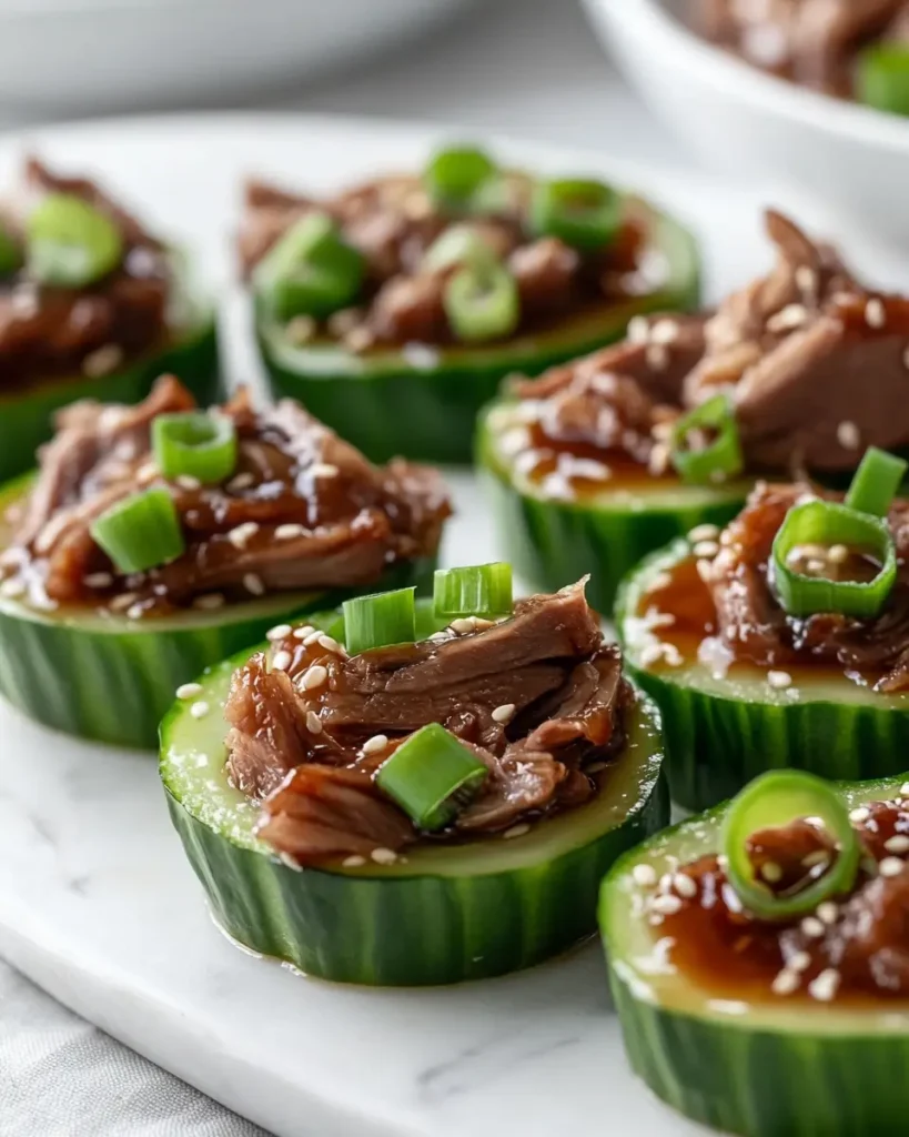 Asian Duck Canapes with Fresh Cucumber 2 Asian Duck Canapés with Fresh Cucumber