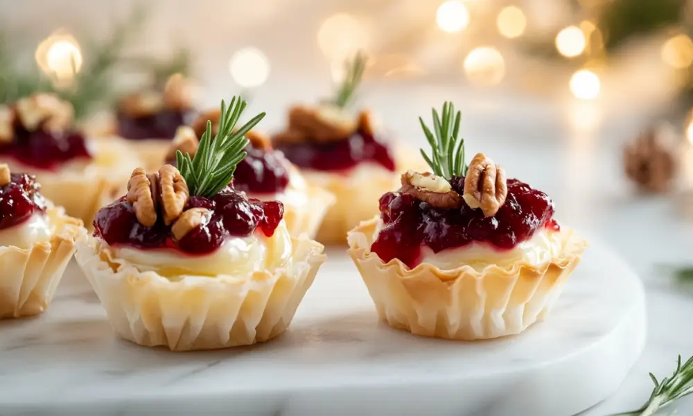 Cranberry Brie Phyllo Cups with Candied Pecan Cranberry Brie Phyllo Cups with Candied Pecans