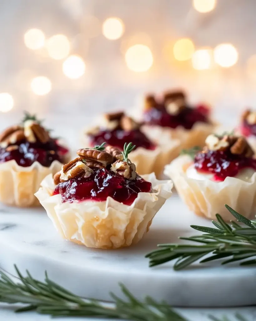 Cranberry Brie Phyllo Cups with Candied Pecans 2 Cranberry Brie Phyllo Cups with Candied Pecans