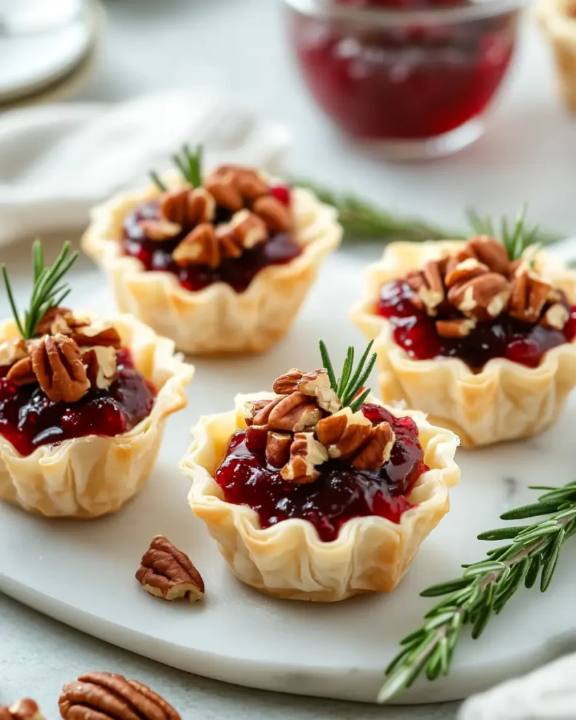 Cranberry Brie Phyllo Cups with Candied Pecans Cranberry Brie Phyllo Cups with Candied Pecans