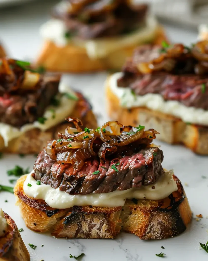 Crostini with Horseradish Steak Crostini with Horseradish Sauce & Caramelized Onions