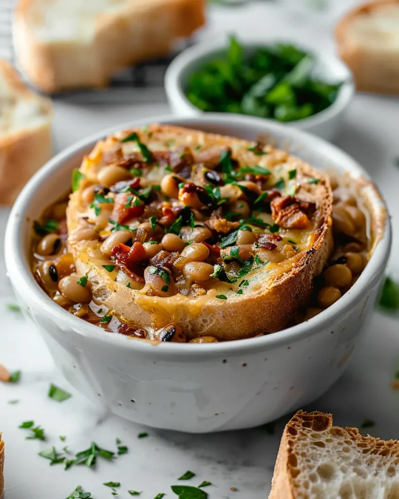 Garlic Butter Black Eyed Peas with toast Garlic Butter Black Eyed Peas