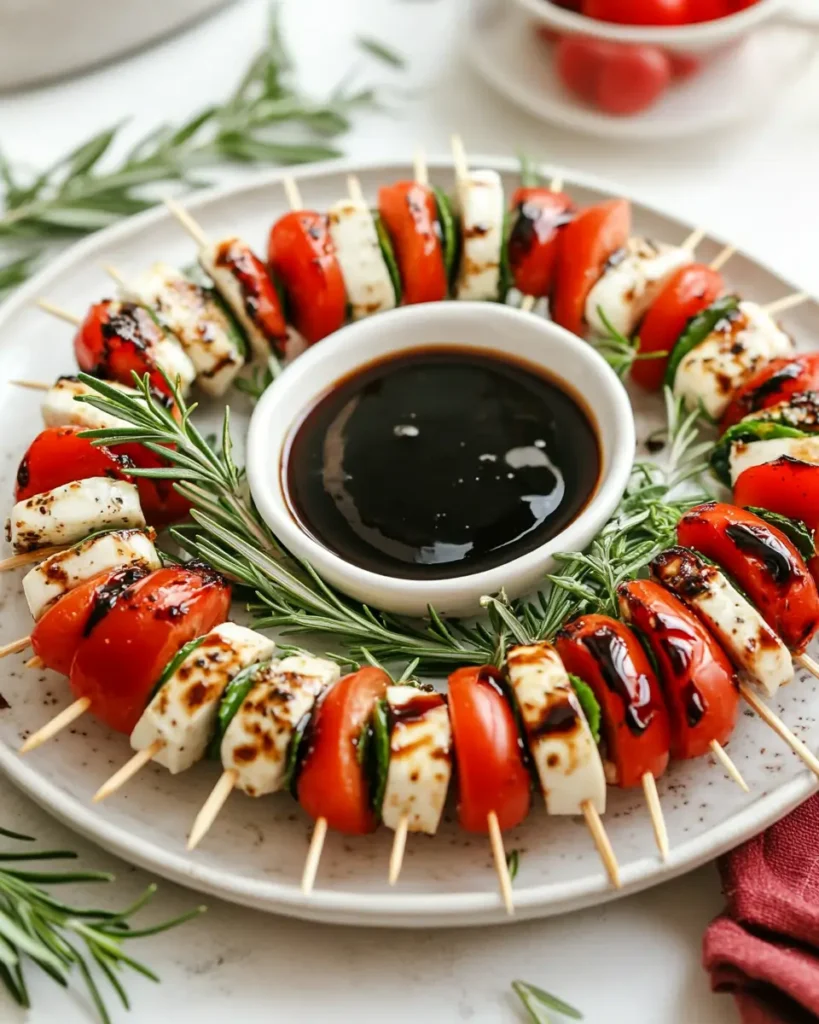 Mini Caprese Wreath Skewers for the Holidays recipe Mini Caprese Wreath Skewers