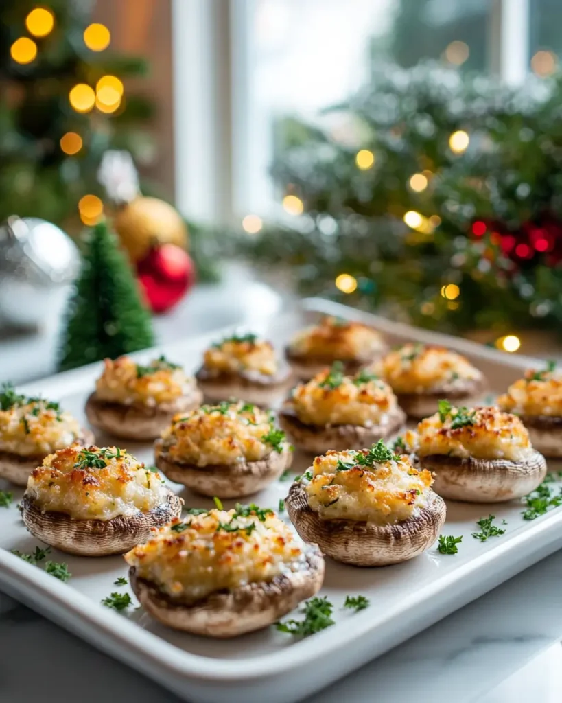 Serving Parmesan Stuffed Mushrooms with Holiday Herbs Parmesan-Stuffed Mushrooms with Holiday Herbs