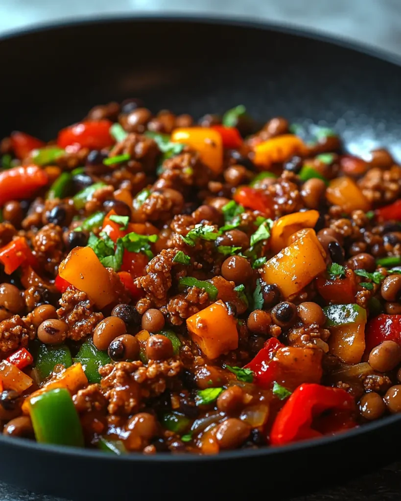 Spiced Ground Beef and Black Eyed Peas Stir Fry Spiced Ground Beef and Black Eyed Peas Stir-Fry