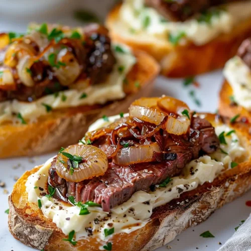 Steak Crostini with Horseradish Sauce Caramelized Onions Steak Crostini with Horseradish Sauce & Caramelized Onions