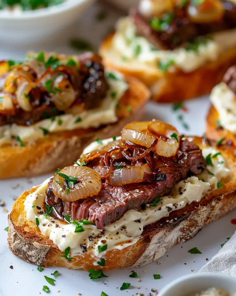 Steak Crostini with Horseradish Sauce Caramelized Onions Steak Crostini with Horseradish Sauce & Caramelized Onions