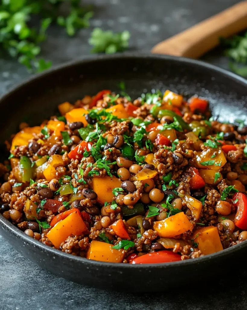 easy Spiced Ground Beef and Black Eyed Peas Stir Fry Spiced Ground Beef and Black Eyed Peas Stir-Fry