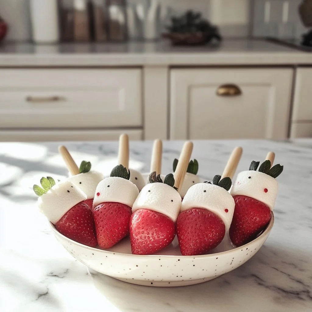 Cute Strawberry Santas decorated for Christmas dessert