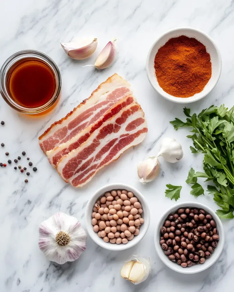 ingredient for Maple Beef Bacon Bourbon Black Eyed Peas Maple Beef Bacon & Bourbon Black Eyed Peas