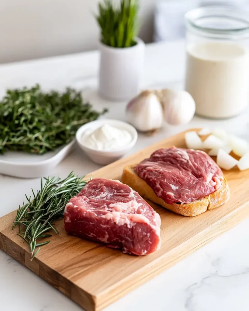 ingredient for Steak Crostini with Horseradish Sauce Caramelized Onions Steak Crostini with Horseradish Sauce & Caramelized Onions