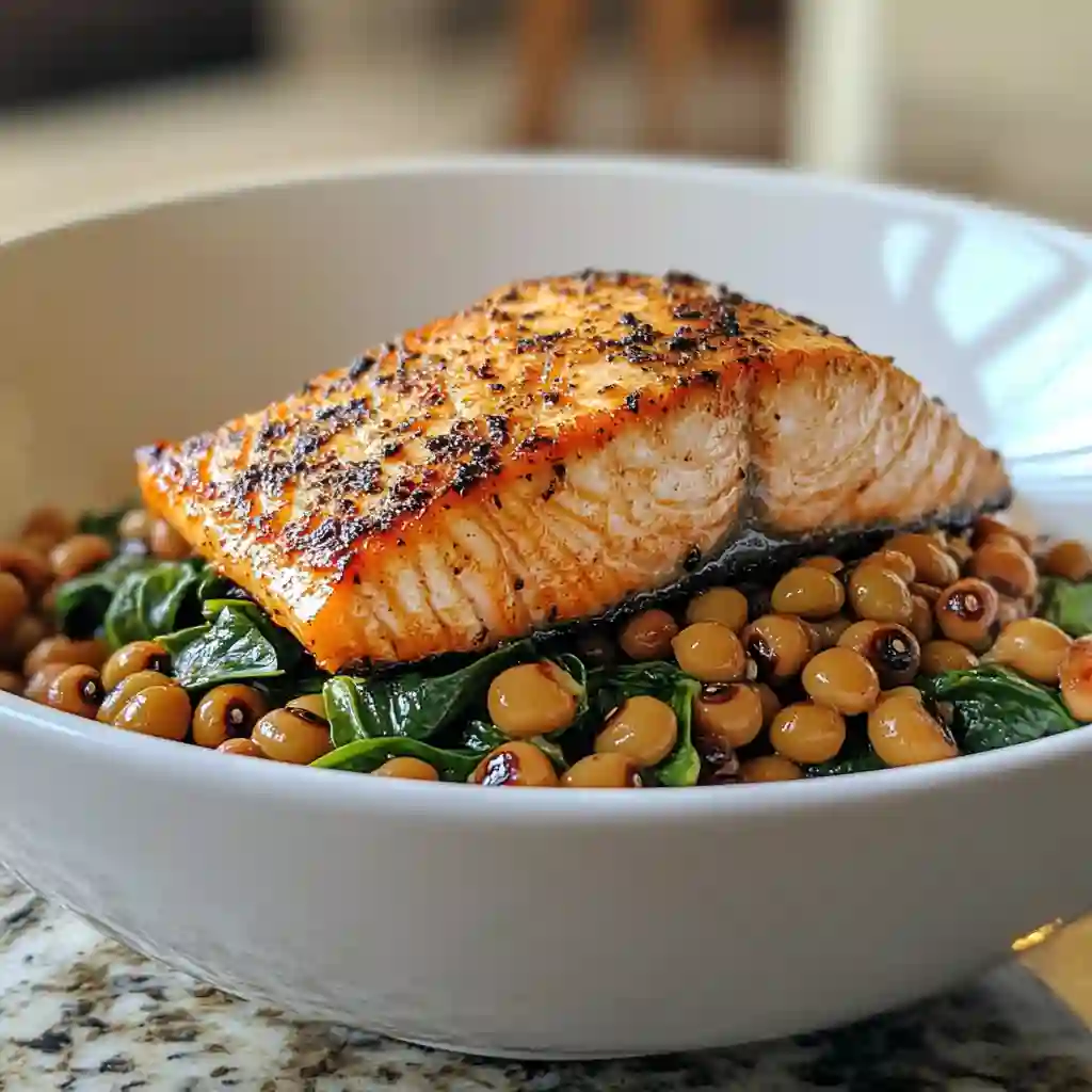 Blackened Salmon with Spinach and Black Eyed Peas Blackened Salmon with Spinach and Black-Eyed Peas