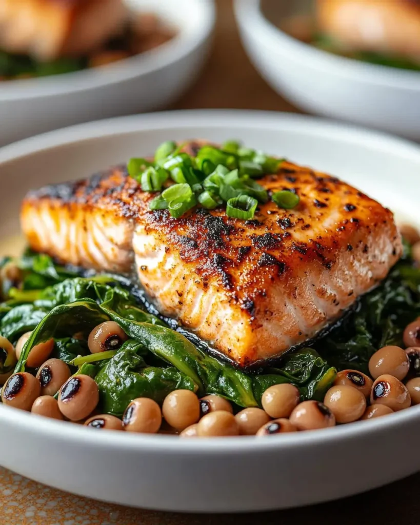 Easy Blackened Salmon with Spinach and Black Eyed Peas Blackened Salmon with Spinach and Black-Eyed Peas