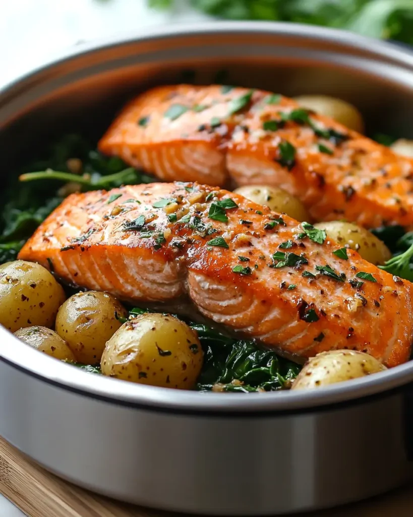Easy Instant Pot Salmon with Garlic Potatoes and Greens Instant Pot Salmon with Garlic Potatoes and Greens