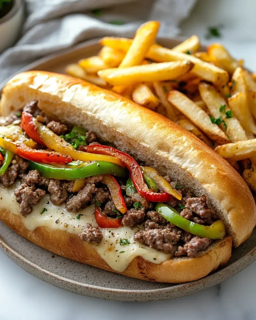 Ground Beef Philly Cheesesteaks and Sausage serv Ground Beef Philly Cheesesteaks and Sausage