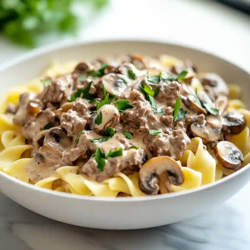Ground Beef Stroganoff with Caramelized Mushrooms Kismetrecipes