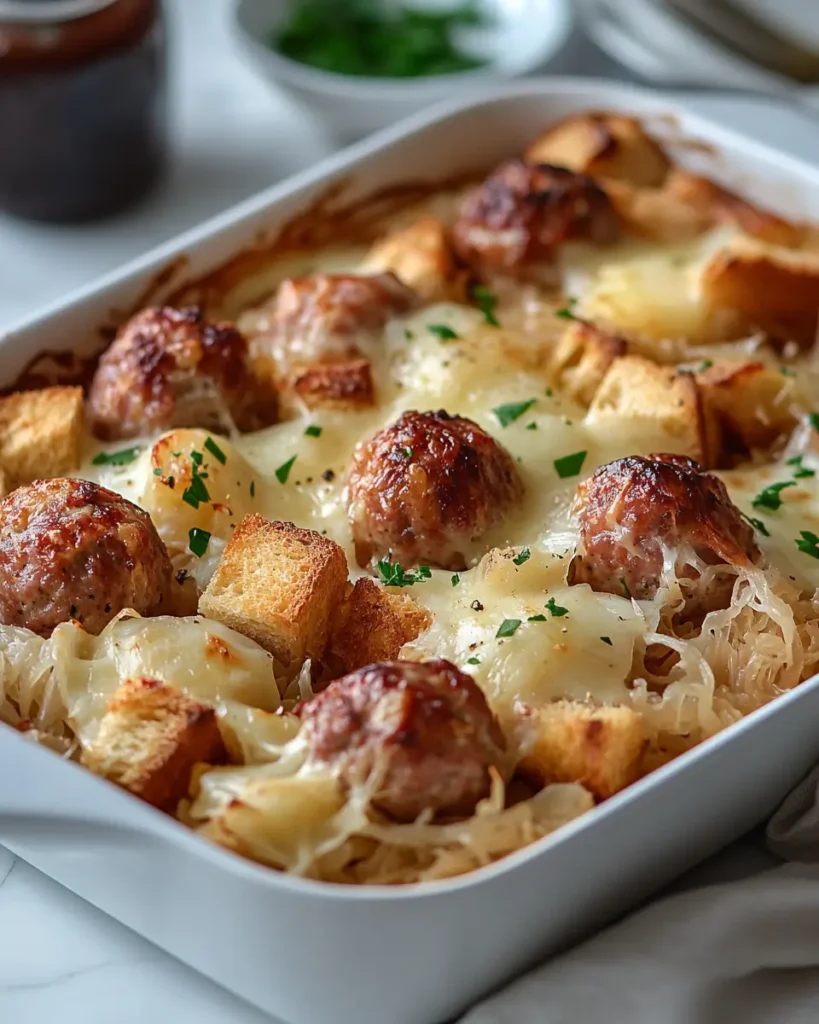 Reuben Style Casserole with Pastrami Meatballs 1 Reuben Style Casserole with Pastrami Meatballs