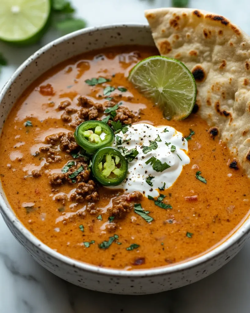 Serving Creamy Taco Soup with Ground Beef Creamy Taco Soup with Ground Beef