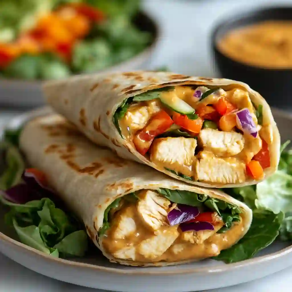 Thai Chicken Wrap with Spicy Peanut Sauce Thai Chicken Wrap with Spicy Peanut Sauce