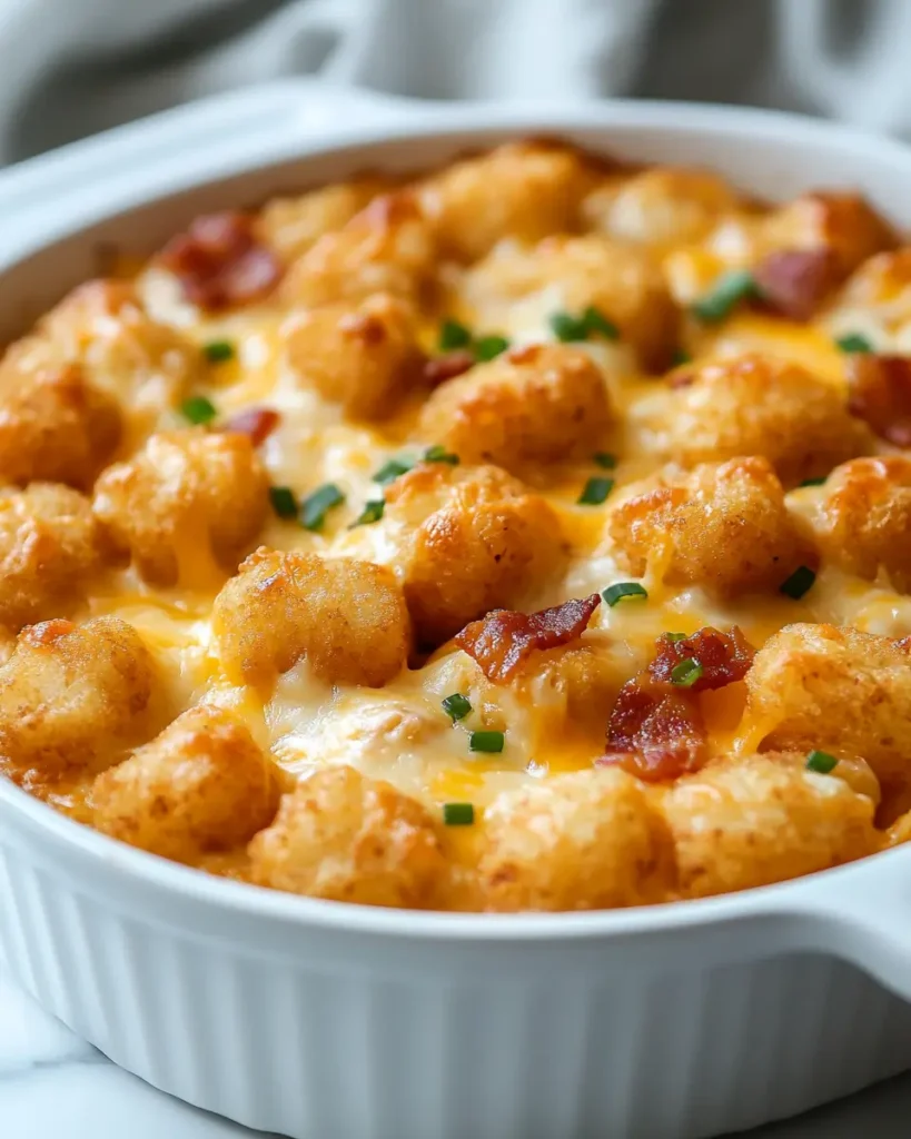 Easy Cheesy Cracked Out Chicken Tater Tot Casserole recipe Cheesy Cracked Out Chicken Tater Tot Casserole