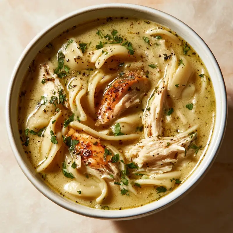 easy creamy chicken noodle soup with herbs recipe Kismetrecipes