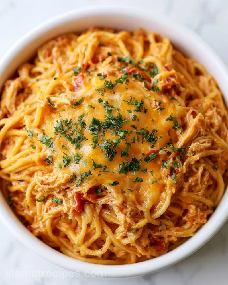Slow Cooker Chicken Spaghetti with Rotel