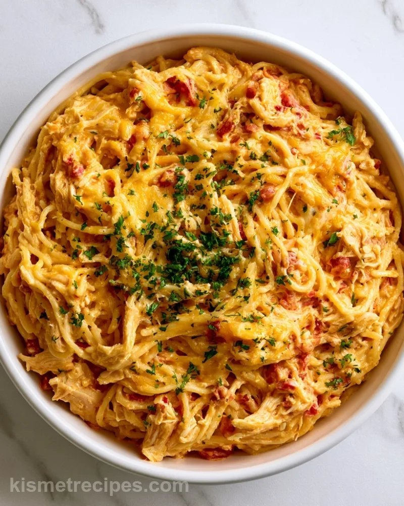Slow Cooker Chicken Spaghetti with Rotel