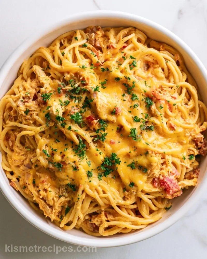 Slow Cooker Chicken Spaghetti with Rotel